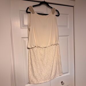 Scarlett Nite Cream Beaded-Shoulder Mini Dress